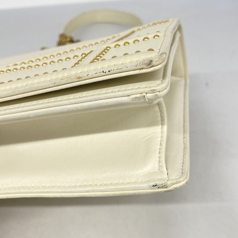 Christian Dior Shoulder Bag Leather White Gold Hardware Women's