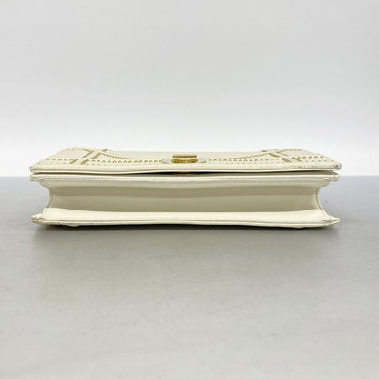 Christian Dior Shoulder Bag Leather White Gold Hardware Women's