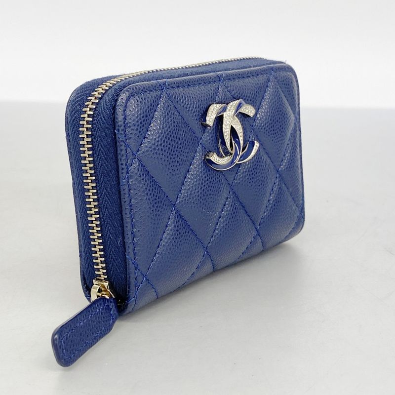 Chanel Coin Case Matelasse Caviar Skin Navy Chien Pangold Hardware Women's