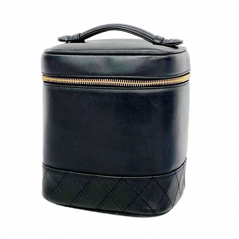 Chanel Vanity Bag Bicolore Lambskin Black Gold Hardware Women's