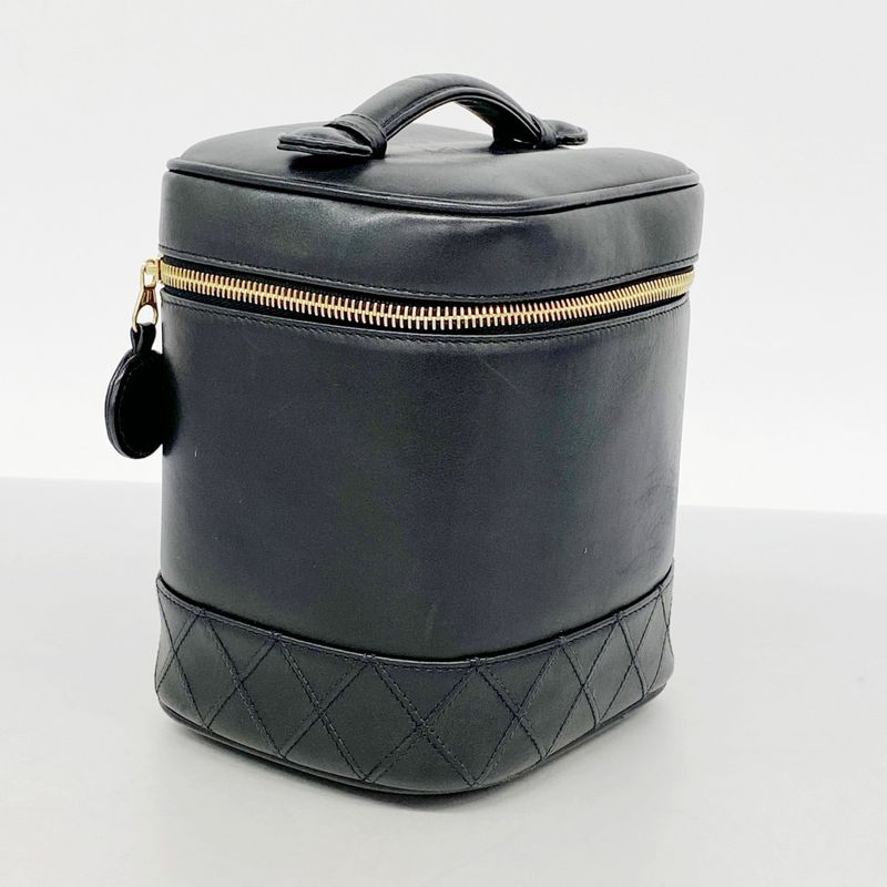 Chanel Vanity Bag Bicolore Lambskin Black Gold Hardware Women's