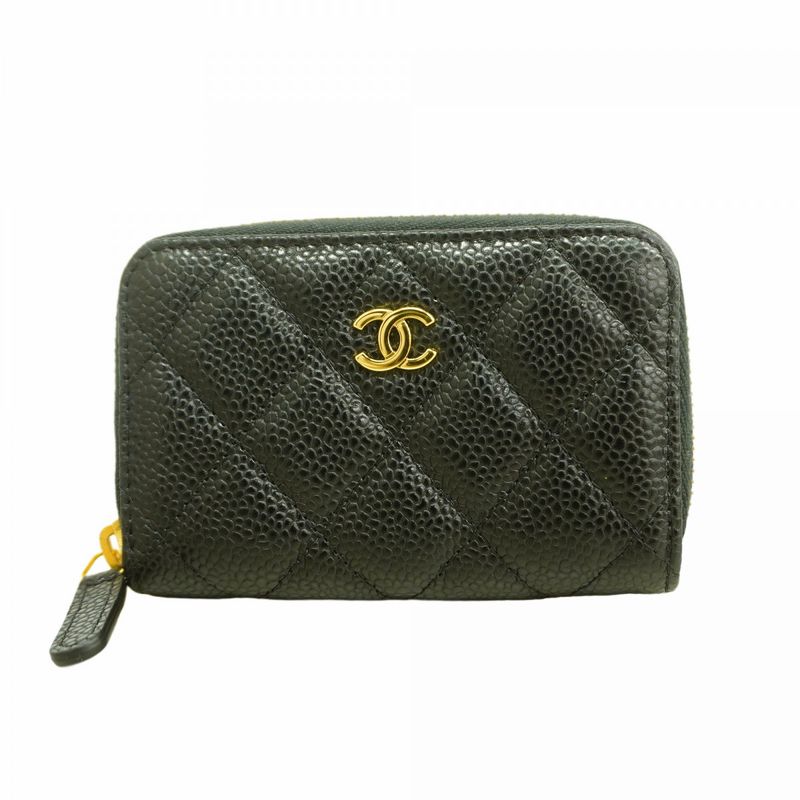 Chanel Coin Case Matelasse Caviar Skin Black Gold Hardware Women's