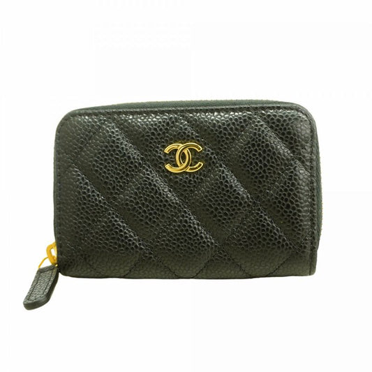 Chanel Coin Case Matelasse Caviar Skin Black Gold Hardware Women's