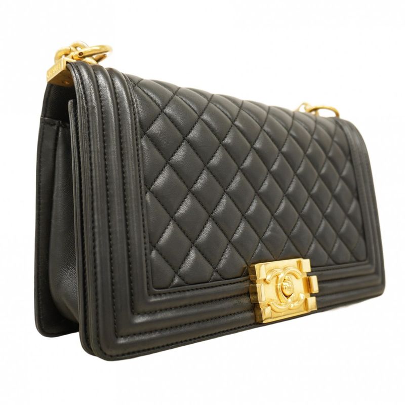 Chanel Shoulder Bag Boy Chanel Lambskin Black Gold Hardware Women's