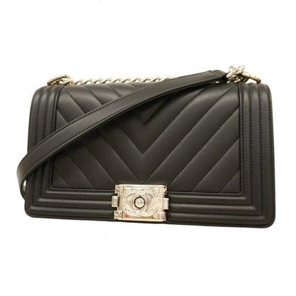 Chanel Shoulder Bag Boy Chanel V Stitch Lambskin Black Silver Hardware Ladies
