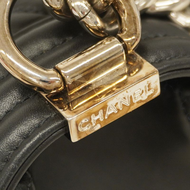 Chanel Shoulder Bag Boy Chanel V Stitch Lambskin Black Silver Hardware Ladies