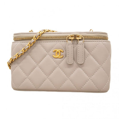 Chanel Vanity Bag Matelasse Lambskin Gray Gold Hardware Women's