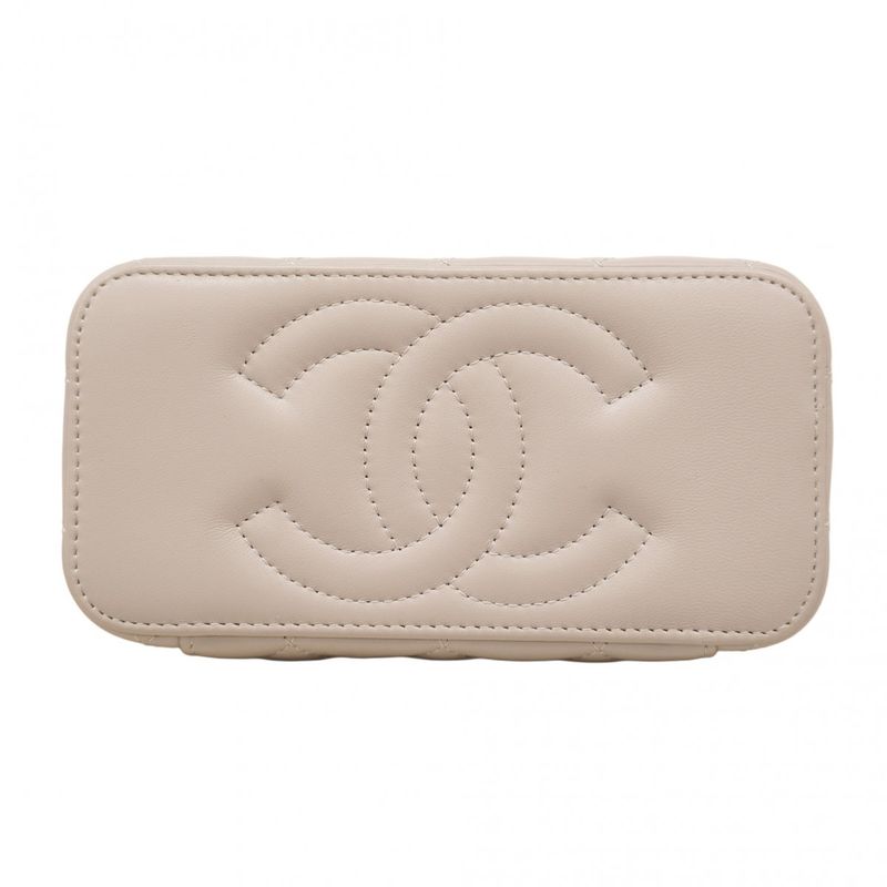 Chanel Vanity Bag Matelasse Lambskin Gray Gold Hardware Women's