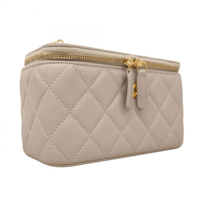 Chanel Vanity Bag Matelasse Lambskin Gray Gold Hardware Women's