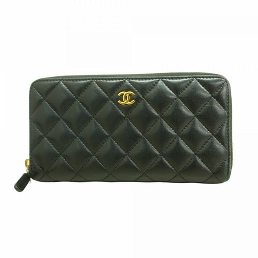 Chanel Long Wallet Matelasse Lambskin Black Gold Hardware Women's