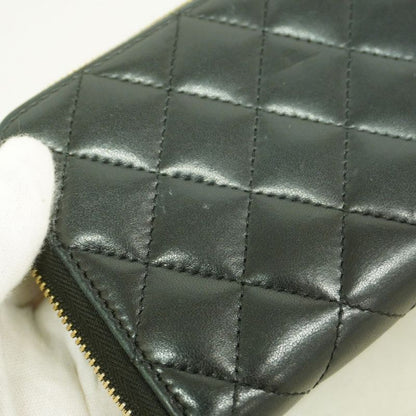 Chanel Long Wallet Matelasse Lambskin Black Gold Hardware Women's