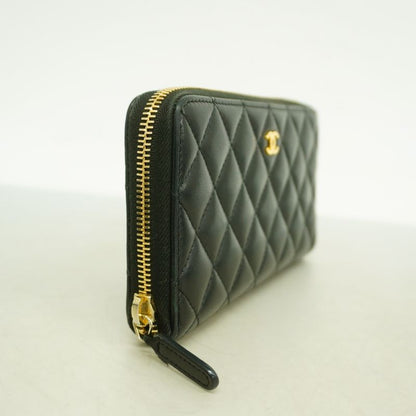 Chanel Long Wallet Matelasse Lambskin Black Gold Hardware Women's