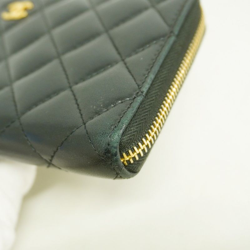 Chanel Long Wallet Matelasse Lambskin Black Gold Hardware Women's