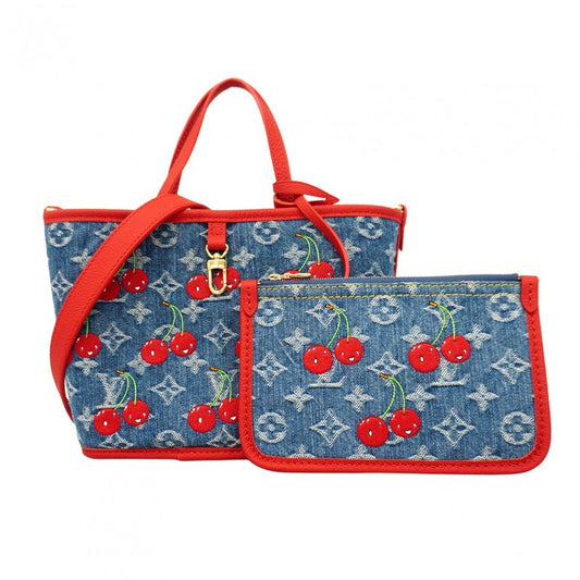 Louis Vuitton Handbag Monogram Cherry Denim Neverfull Inside Out BB M14997 Blue