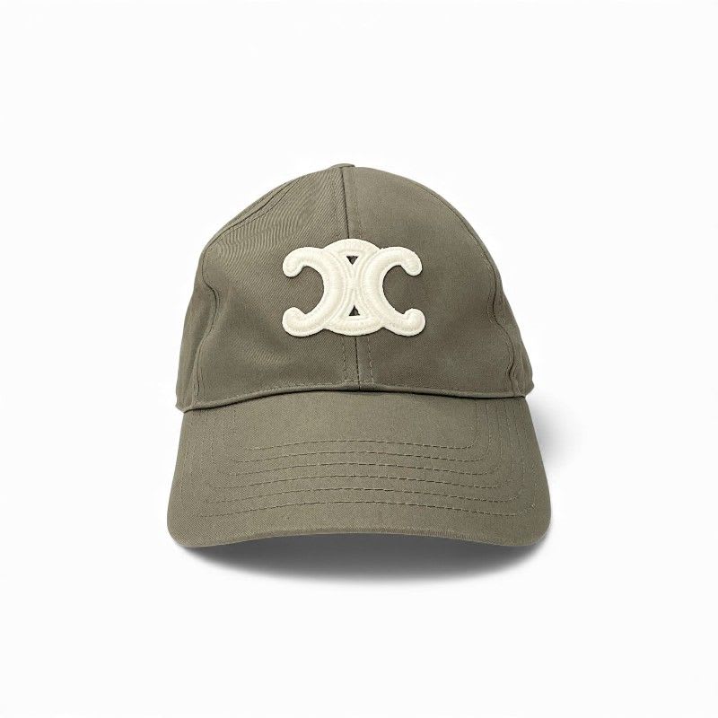 Celine Cap Hat Cotton Khaki White Gold Triomphe