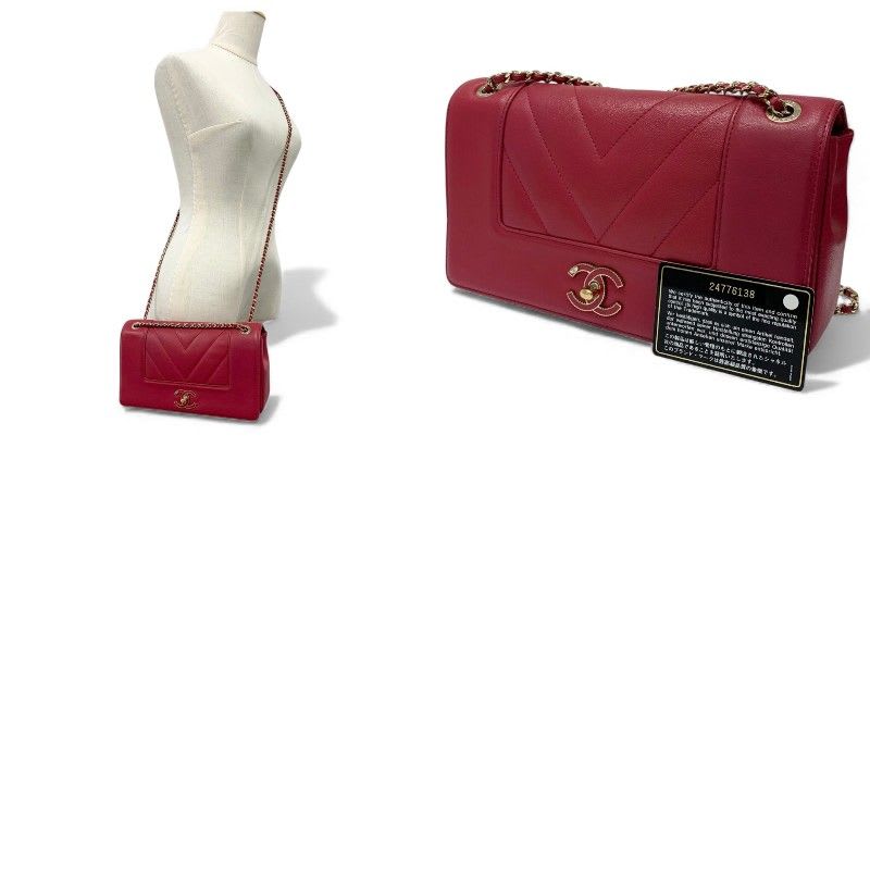 Chanel Bag Shoulder Pink Gold V Stitch Lambskin Turnlock Double
