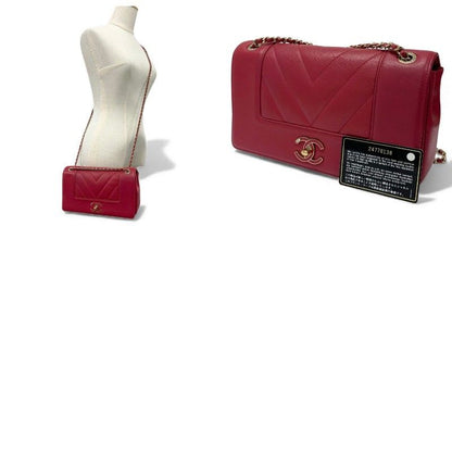 Chanel Bag Shoulder Pink Gold V Stitch Lambskin Turnlock Double