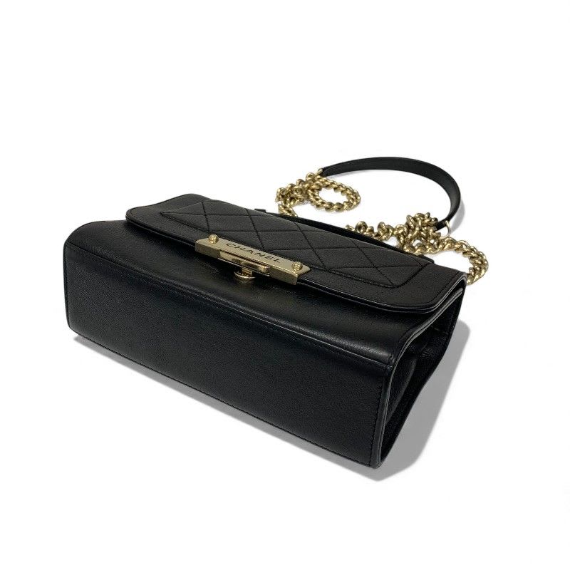 Chanel Bag Shoulder Black Gold Click Label Logo Single Flap Chain 2-Way