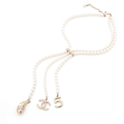 Chanel Necklace Pendant Choker Gold Rhinestone Here Mark