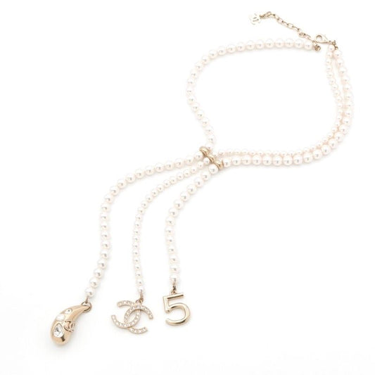 Chanel Necklace Pendant Choker Gold Rhinestone Here Mark