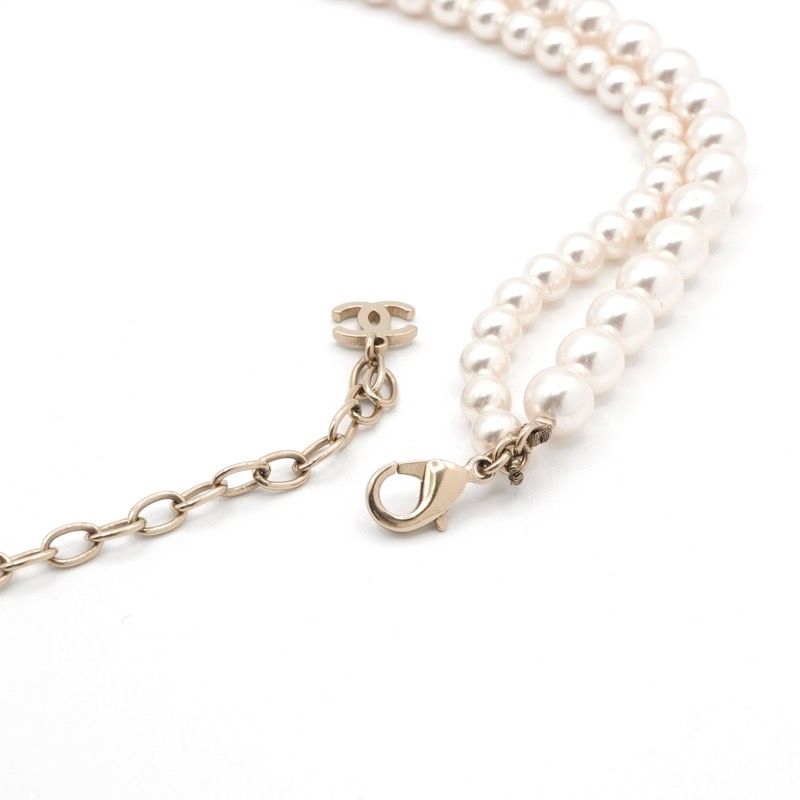 Chanel Necklace Pendant Choker Gold Rhinestone Here Mark