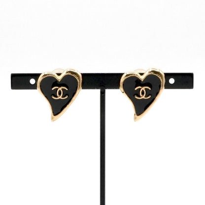 Chanel Earring Gold Black Coco Mark Heart