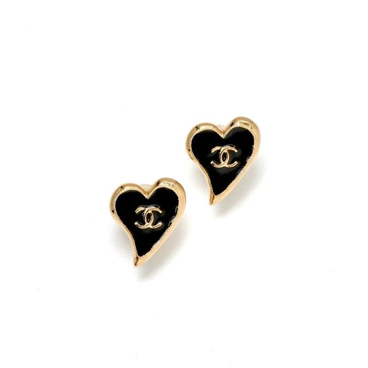 Chanel Earring Gold Black Coco Mark Heart