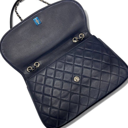Chanel Bag Shoulder Lambskin Navy Silver Quilted Turnlock