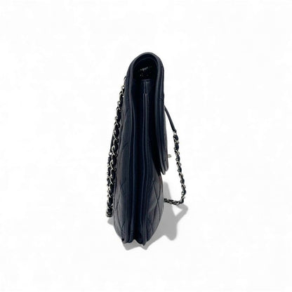 Chanel Bag Shoulder Lambskin Navy Silver Quilted Turnlock