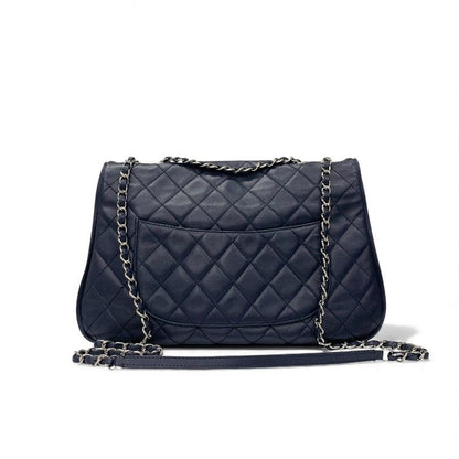 Chanel Bag Shoulder Lambskin Navy Silver Quilted Turnlock