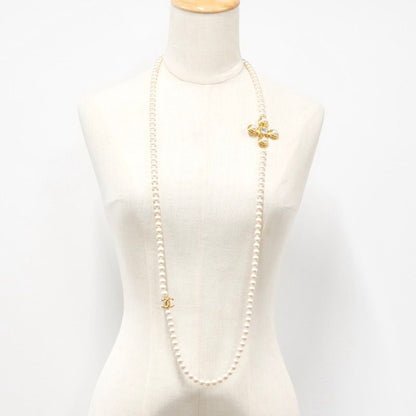 Chanel Necklace Pendant Choker Gold Coco Mark Cross Crystal Long Necklace