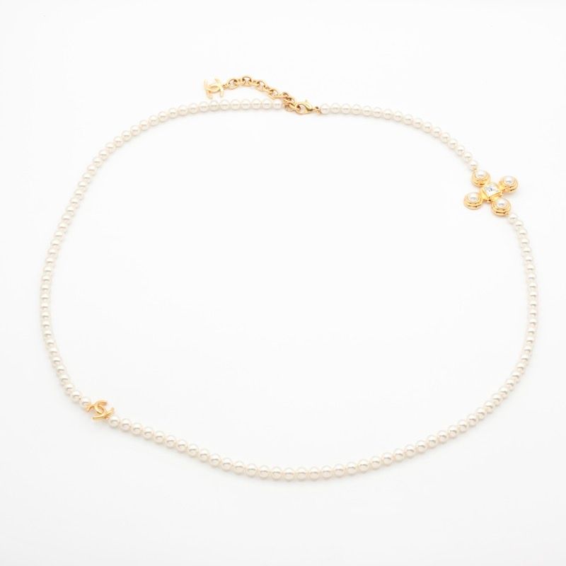 Chanel Necklace Pendant Choker Gold Coco Mark Cross Crystal Long Necklace