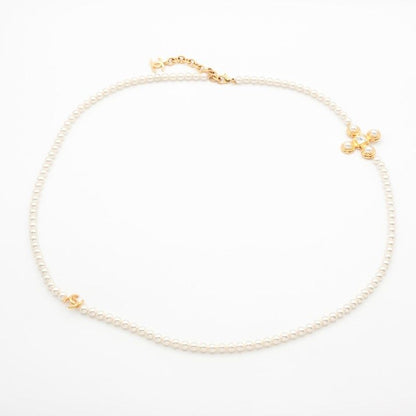 Chanel Necklace Pendant Choker Gold Coco Mark Cross Crystal Long Necklace