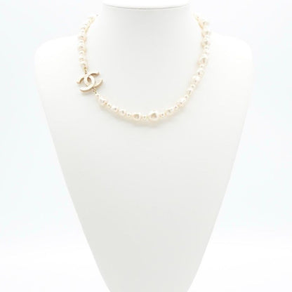 Chanel Necklace Pendant Choker Gold White Here Mark