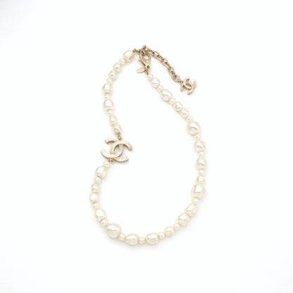 Chanel Necklace Pendant Choker Gold White Here Mark