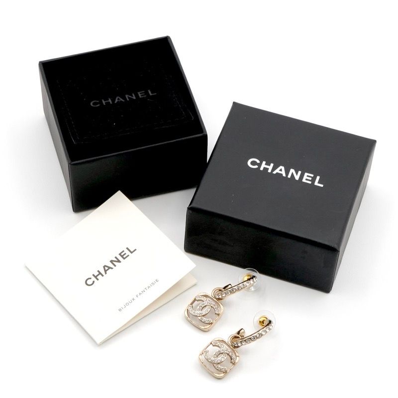 Chanel Earrings Earring Gold Coco Mark Half Hoop Rhinestone