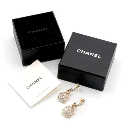 Chanel Earrings Earring Gold Coco Mark Half Hoop Rhinestone
