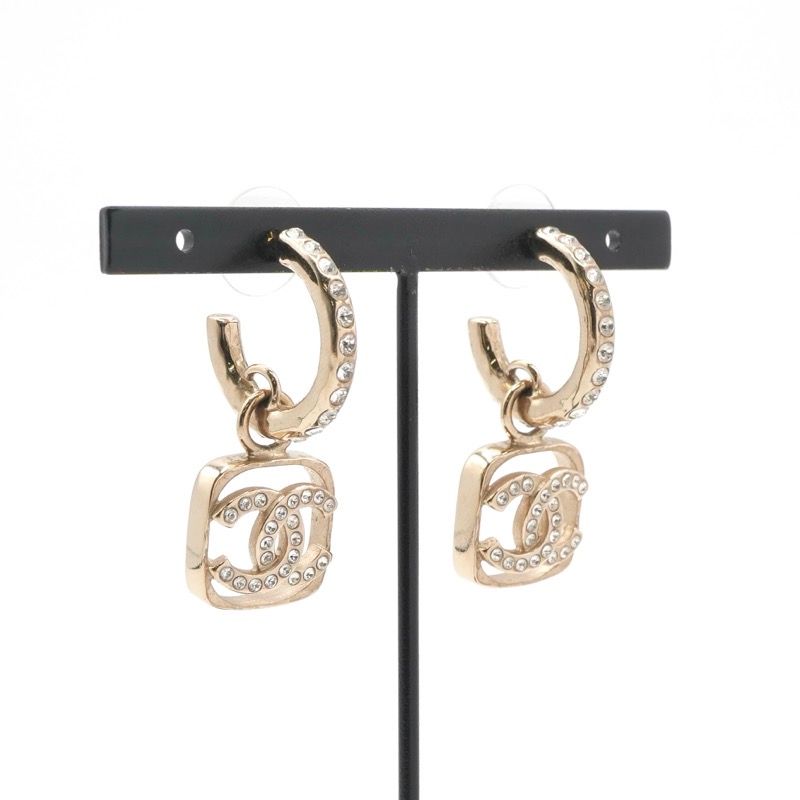 Chanel Earrings Earring Gold Coco Mark Half Hoop Rhinestone