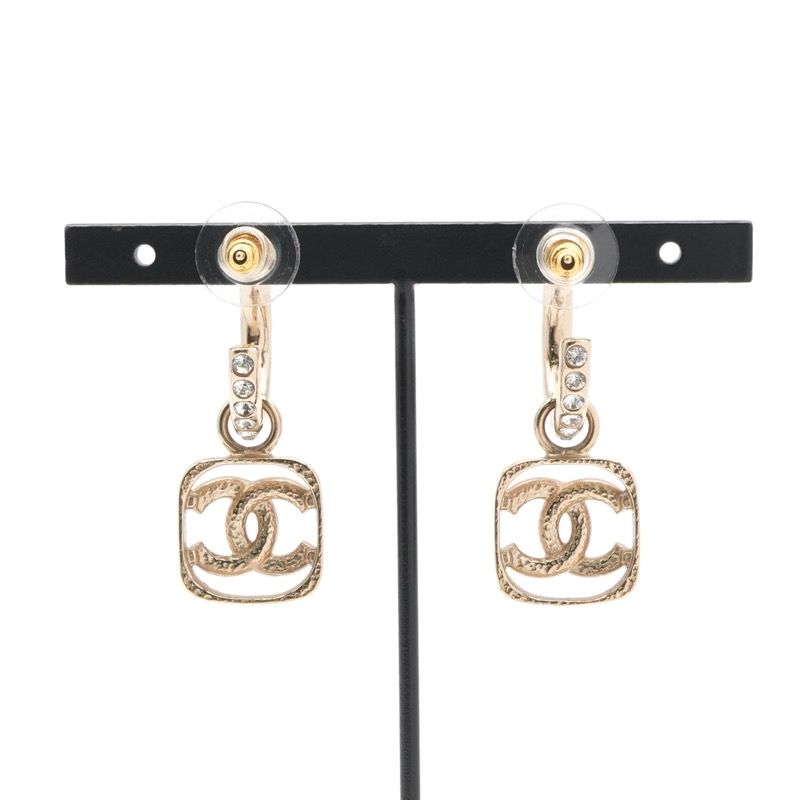 Chanel Earrings Earring Gold Coco Mark Half Hoop Rhinestone