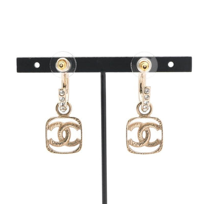 Chanel Earrings Earring Gold Coco Mark Half Hoop Rhinestone