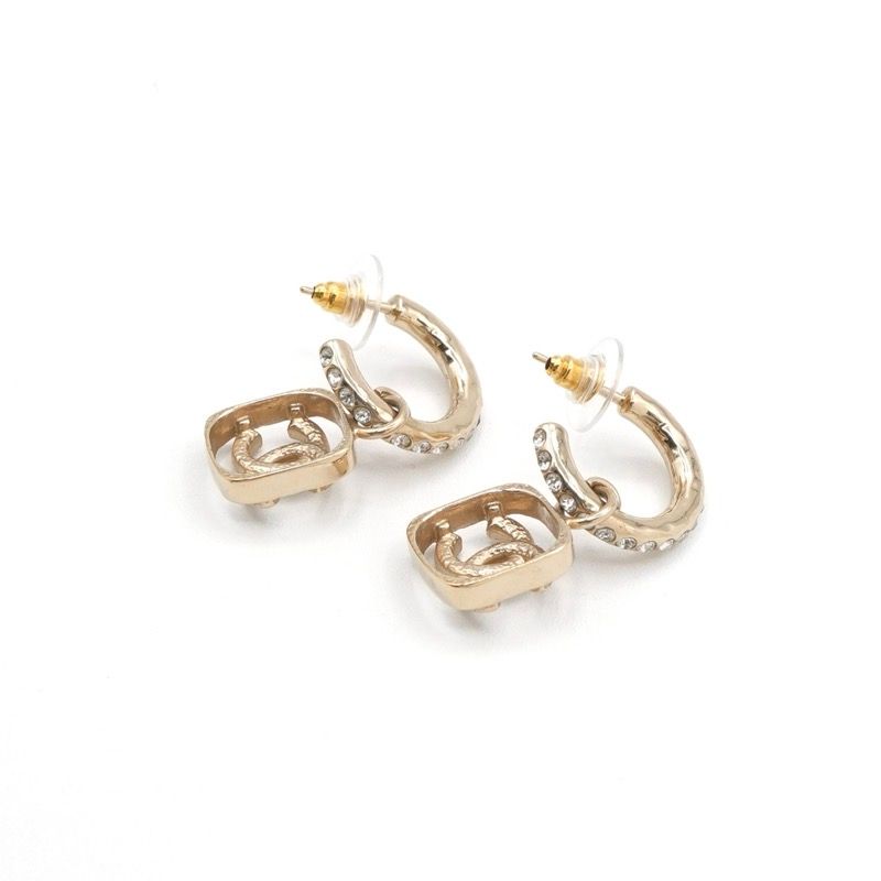 Chanel Earrings Earring Gold Coco Mark Half Hoop Rhinestone