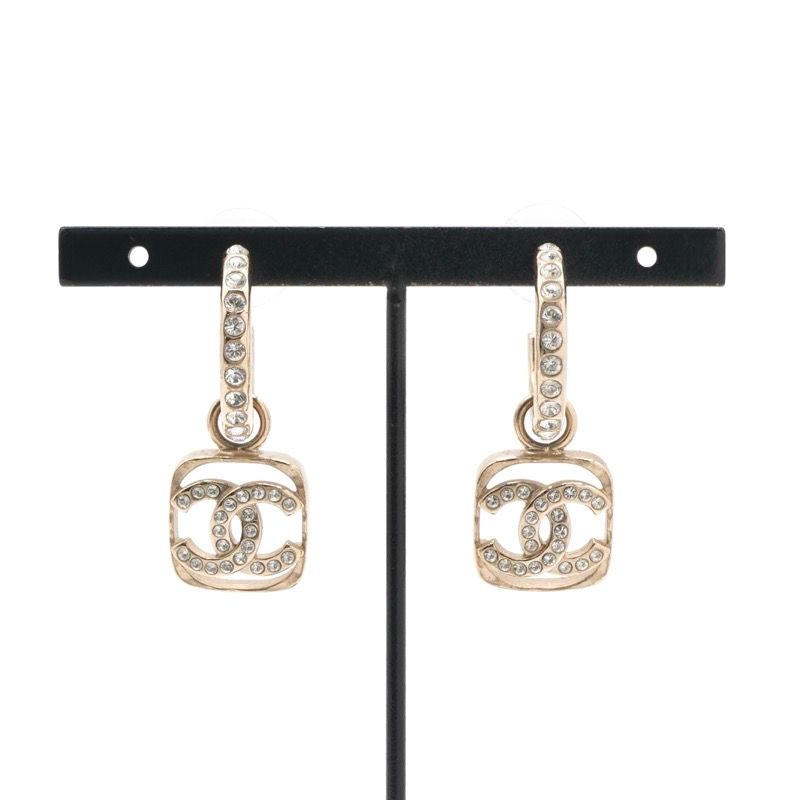 Chanel Earrings Earring Gold Coco Mark Half Hoop Rhinestone