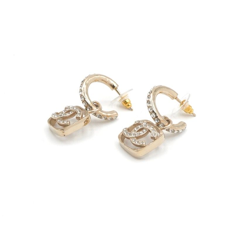 Chanel Earrings Earring Gold Coco Mark Half Hoop Rhinestone