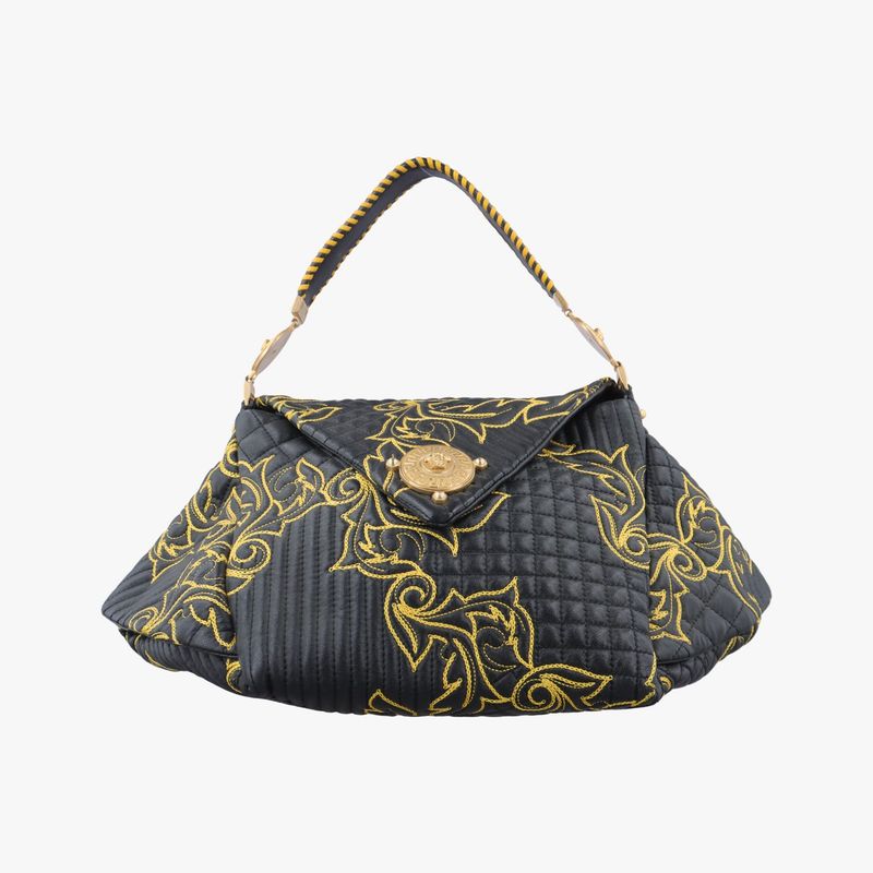 Versace (versace) Versace Barocco Floral Stitch Top Black X Yellow Leather