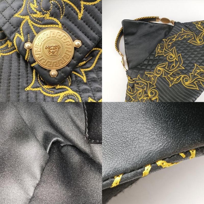 Versace (versace) Versace Barocco Floral Stitch Top Black X Yellow Leather