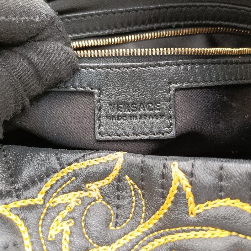 Versace (versace) Versace Barocco Floral Stitch Top Black X Yellow Leather