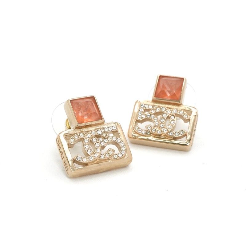 Chanel Earrings Earring Gold Coco Mark Logo N5 Rhinestone