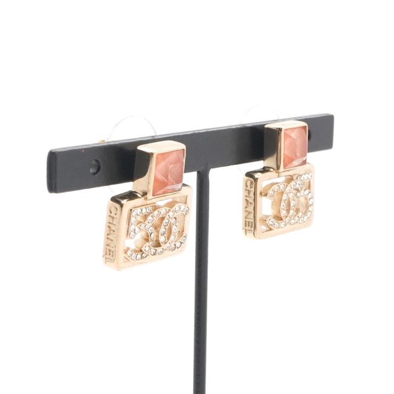 Chanel Earrings Earring Gold Coco Mark Logo N5 Rhinestone