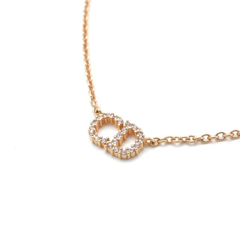 Christian Dior Clairdlune Necklace Pendant Choker Gold CD Logo Rhinestone