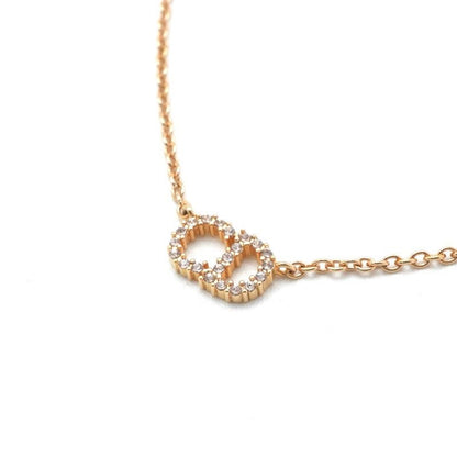 Christian Dior Clairdlune Necklace Pendant Choker Gold CD Logo Rhinestone